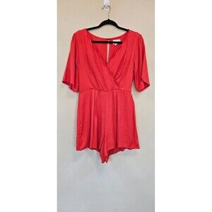 Jun and Ivy Francesca Shelly Scalloped Neck Blood Orange-Red Wrap Romper Size M